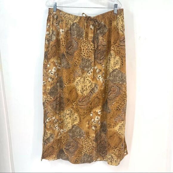 Dena Lauren  Yellow and Brown Elastic Waist maxi Skirt Size 2X - Picture 1 of 11